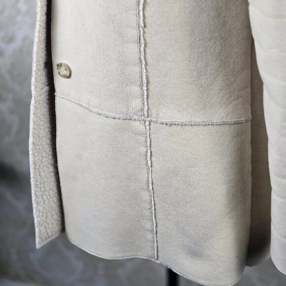 LOB Casual World Cream Colored Faux Suede Shearling Interior Button Front Jacket - Picture 6 of 12